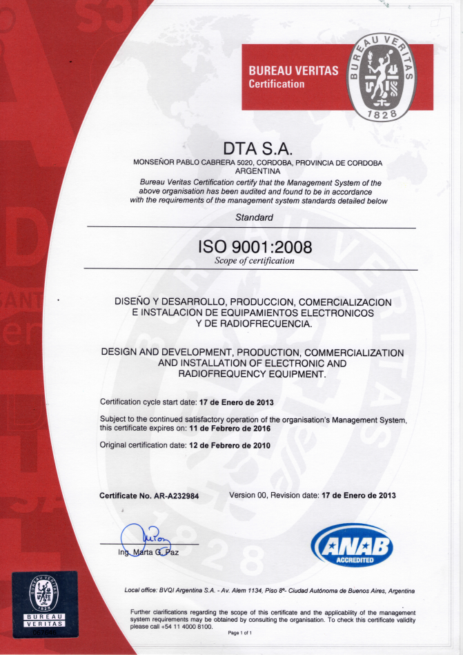 Certificado ISO 9001:2008 ANAB