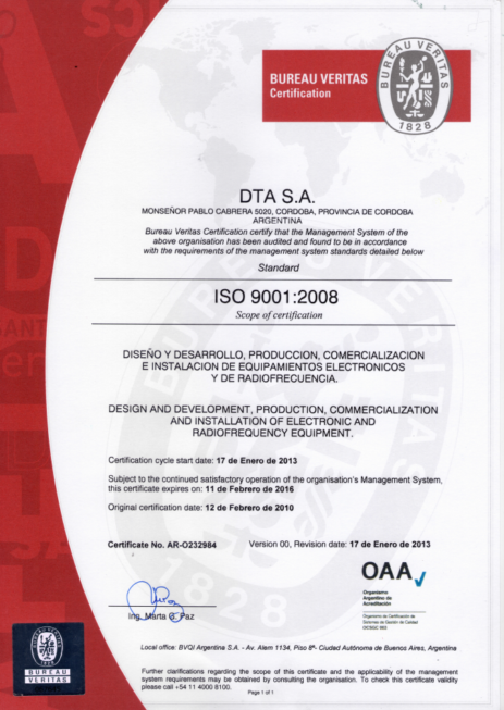 Certificado ISO 9001:2008 OAA