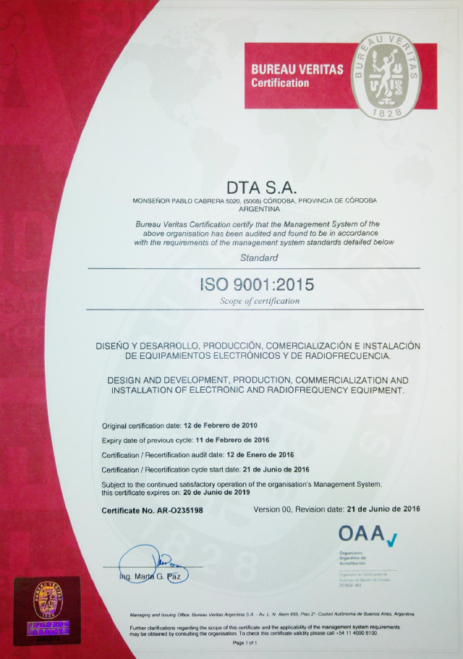 Certificado ISO 9001:2015 OAA