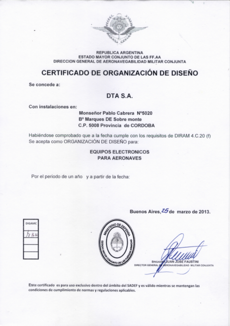 Certificado Organización de Diseño FFAA 2013