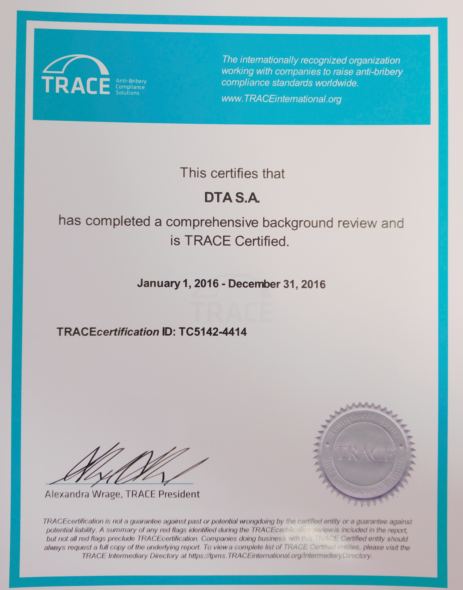 Certificado TRACE 2016